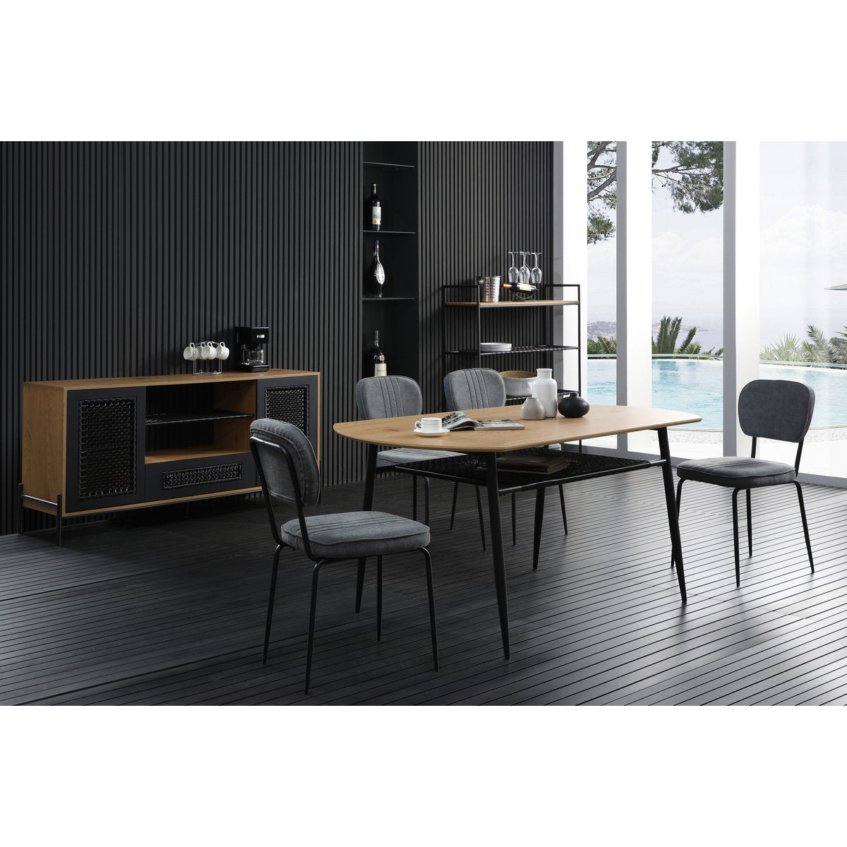 Eettafel 160x90x76 cm MDF naturel zwart