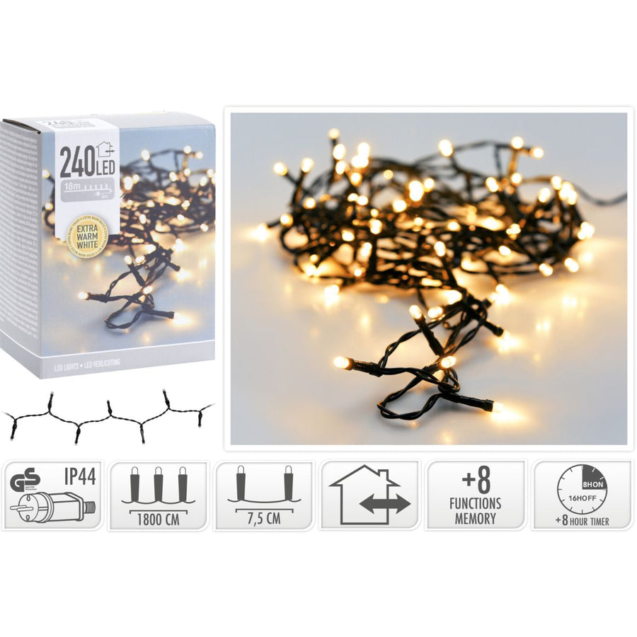 Kerstverlichting 240 Led- 18M - Extra Warm Wit - Timer - Lichtfuncties - Geheugen - Buiten