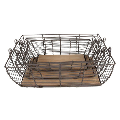 Opbergmand set van 3 grijs bruin ijzer hout
