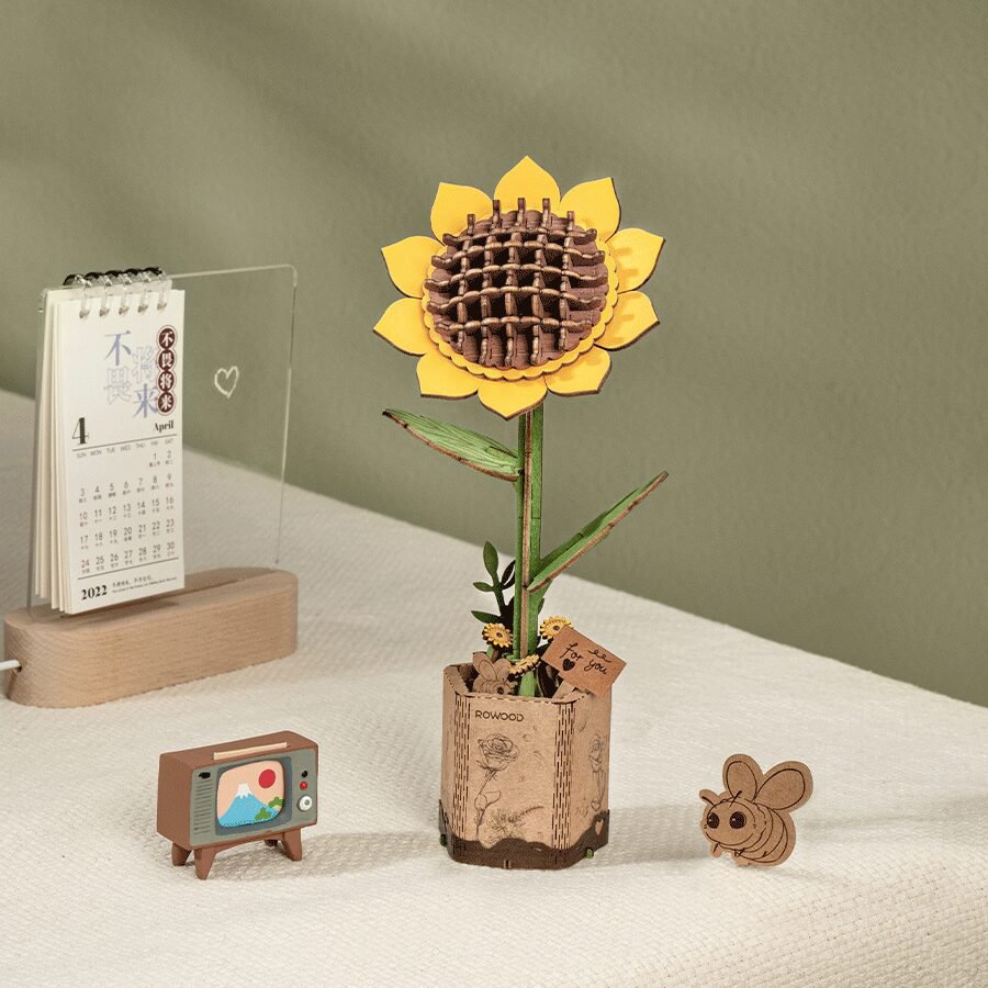 Robotime, DIY Wooden Flower Sun Flower, Sunflower, TW011, 9.5x8.5x23cm