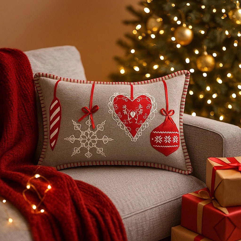 Kussenhoes kerst 30x50 cm grijs rood wolmix