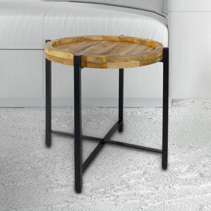 Bijzettafel Ø46x45 cm gerecycled mango hout metaal zwart