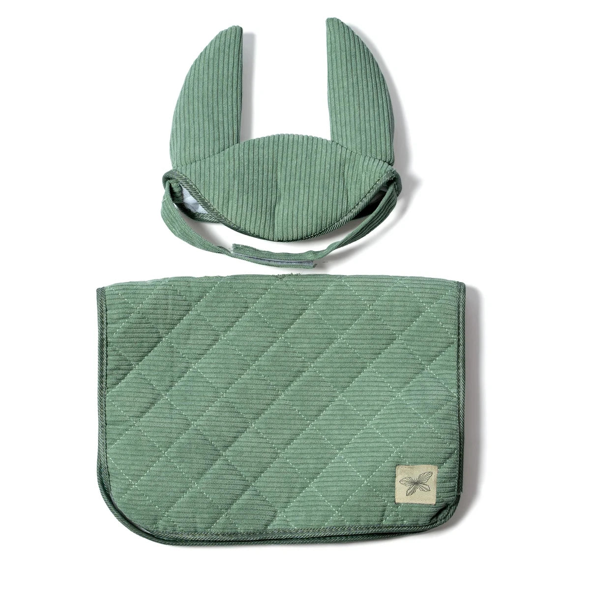 Stokpaard zadeldekje en mutsje groen corduroy