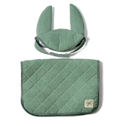 Stokpaard zadeldekje en mutsje groen corduroy