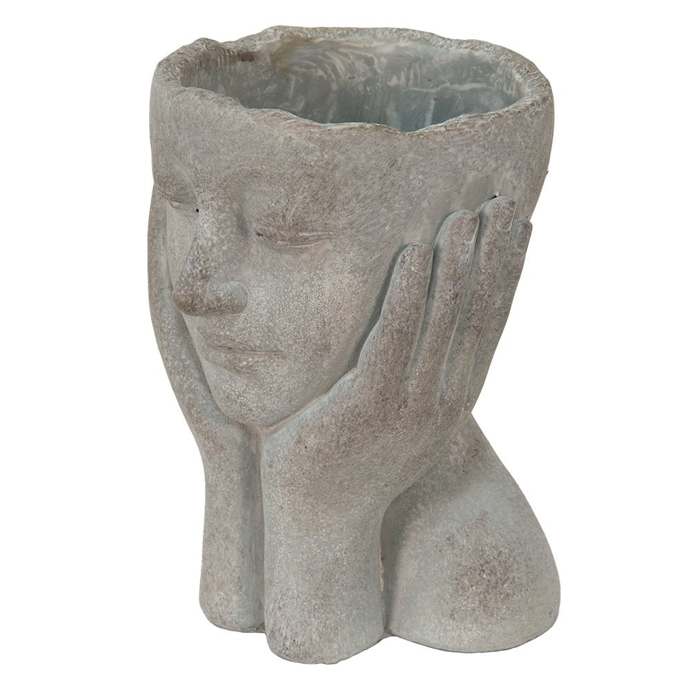Bloempot hoofd 16x16x22 cm grijs steenlook