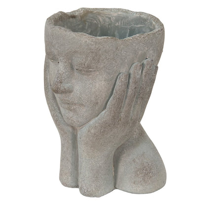 Bloempot hoofd 16x16x22 cm grijs steenlook