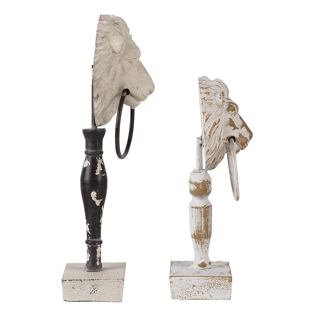 Decoratie beelden set van 2 leeuw hout wit zwart