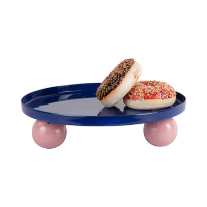 Dienblad rond ijzer blauw 25 cm