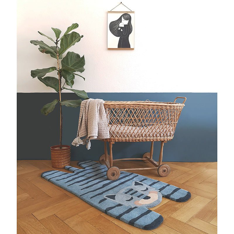Kindertapijt tijger 65x125 cm wol blauw
