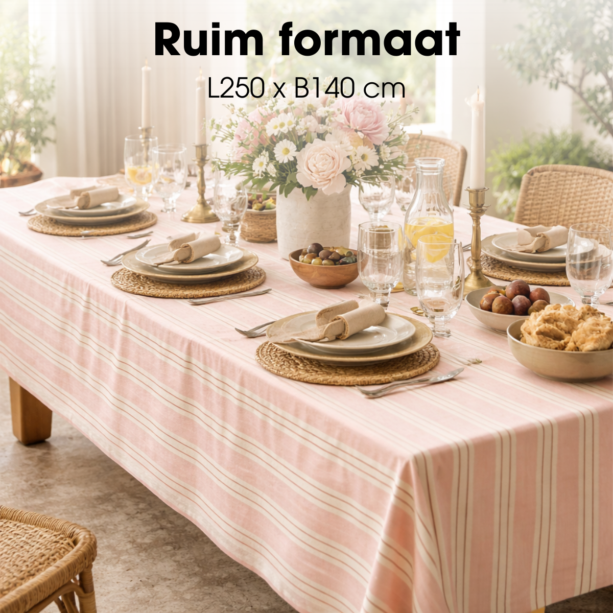 Tafellaken 250x140 cm roze organisch katoen