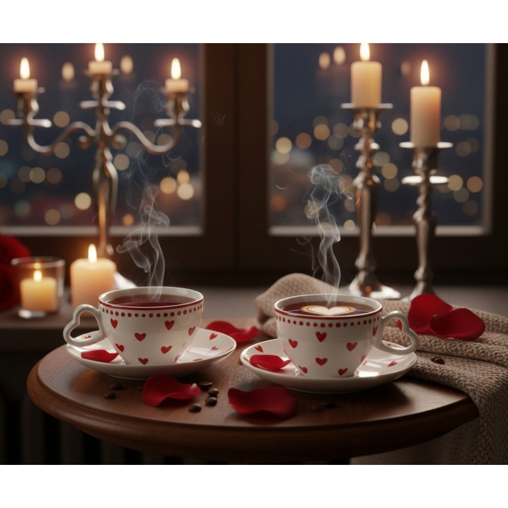 Heart-shaped tea cups and saucers - set of 2
