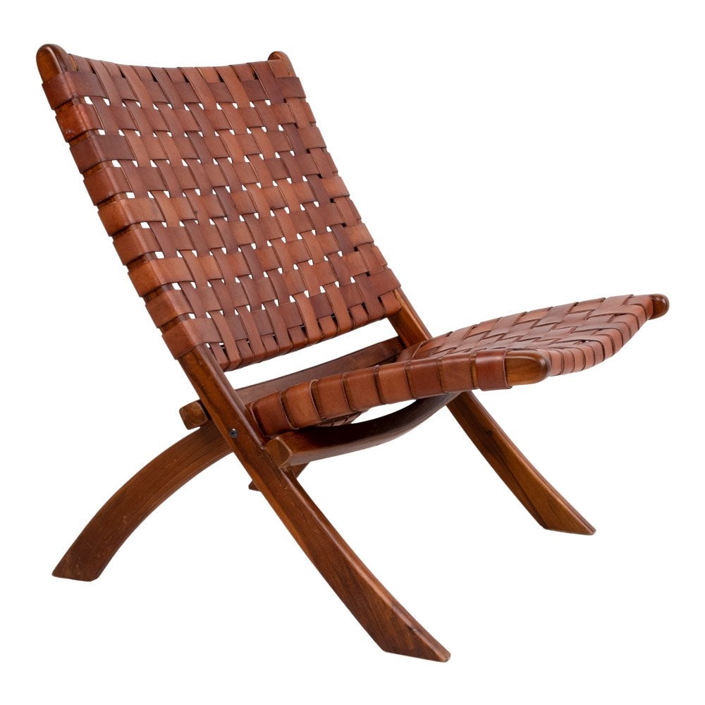 Perugia Folding Chair Teak and Woven Leather Brown 66x74 cm