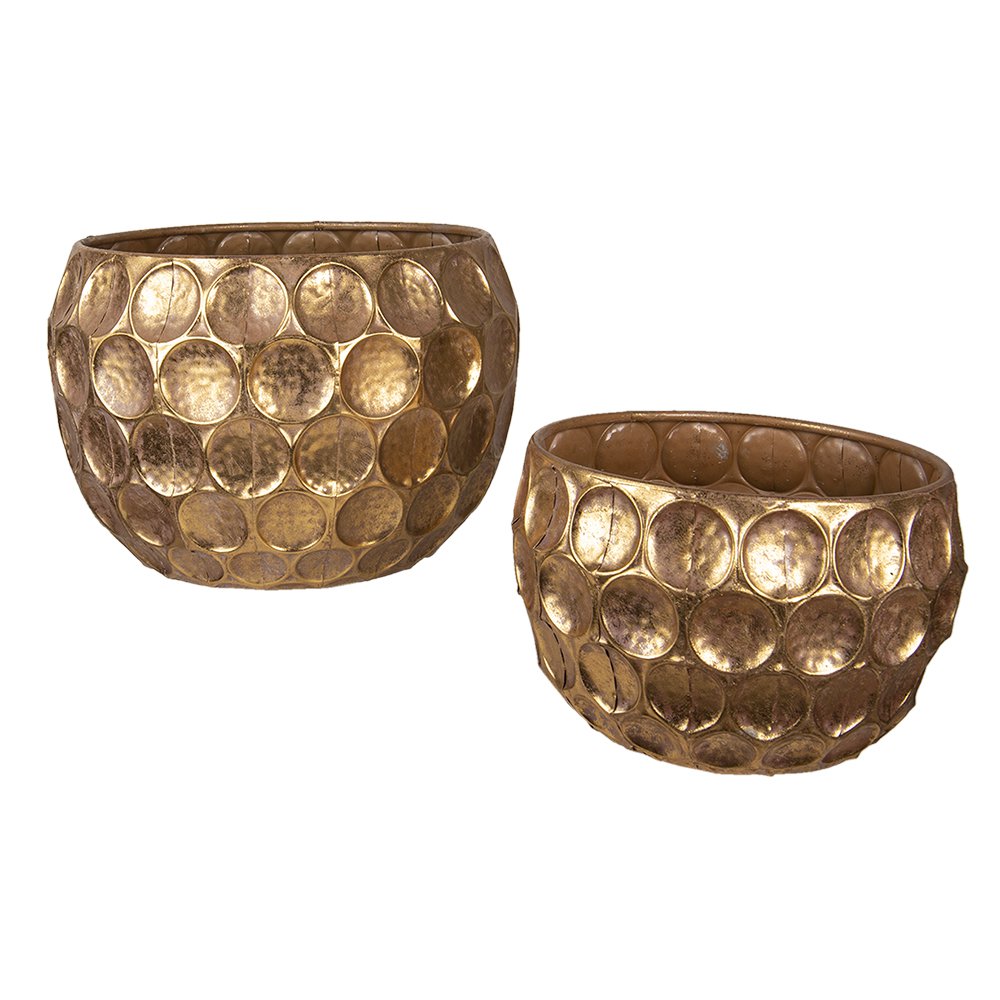 Bloempot set 2 stuks metaal goudkleurig