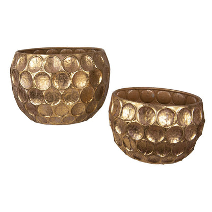 Bloempot set 2 stuks metaal goudkleurig