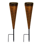2-piece LED Solar Light Set "Paula", for outdoor use, metal and plastic ground spike in brown, with integrated LED