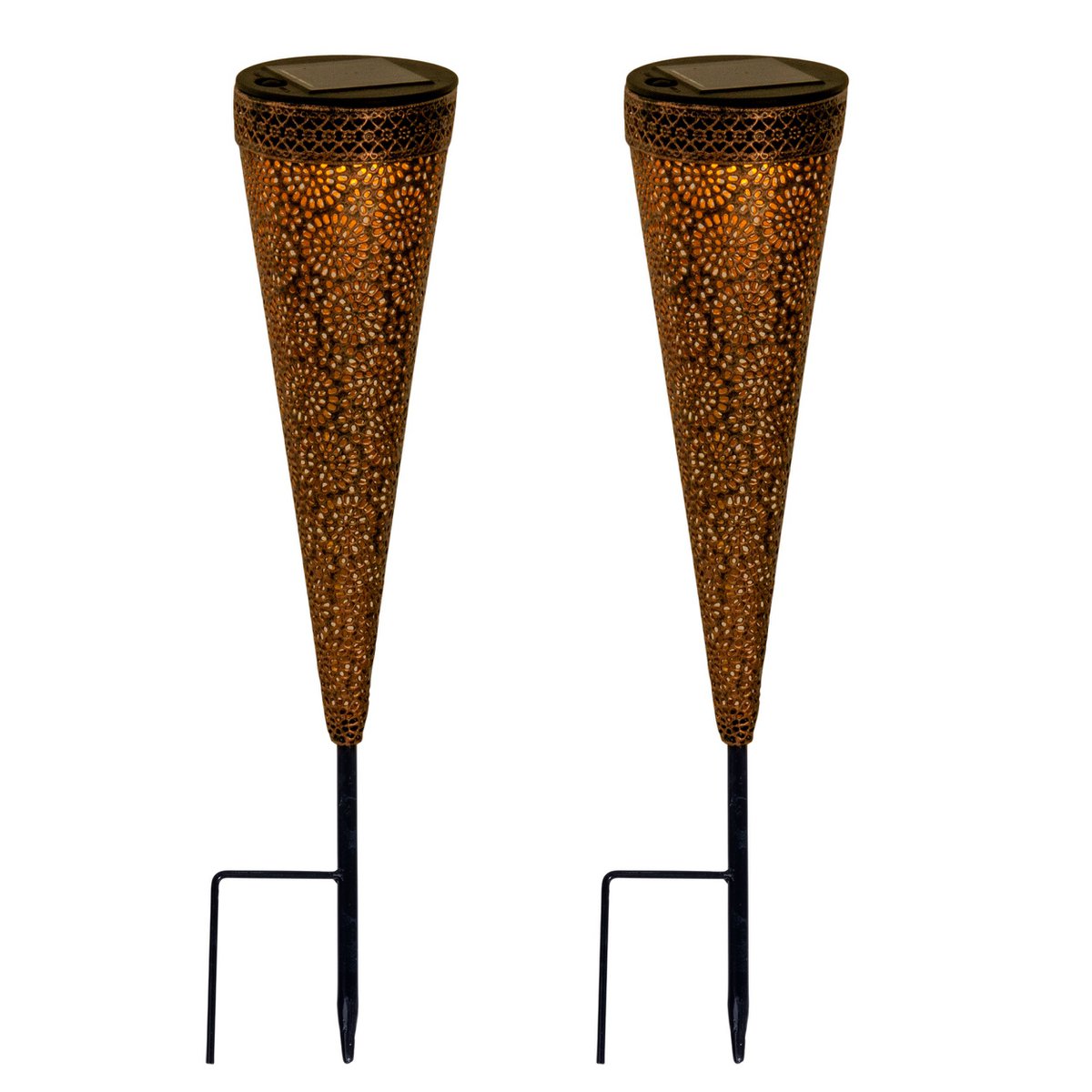 2-piece LED Solar Light Set "Paula", for outdoor use, metal and plastic ground spike in brown, with integrated LED