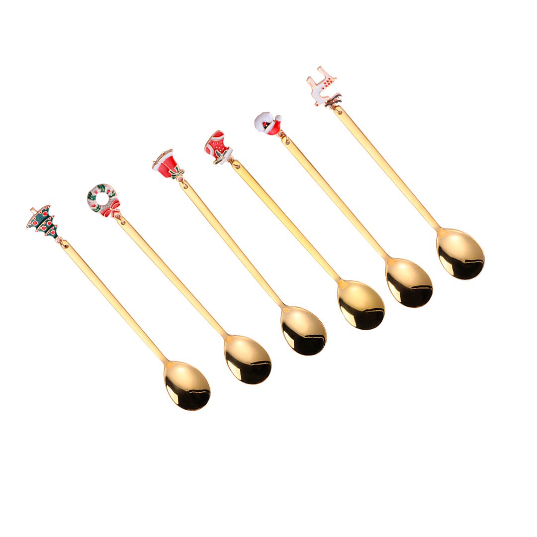 Koffielepels 6 stuks goudkleurig metaal 15 cm