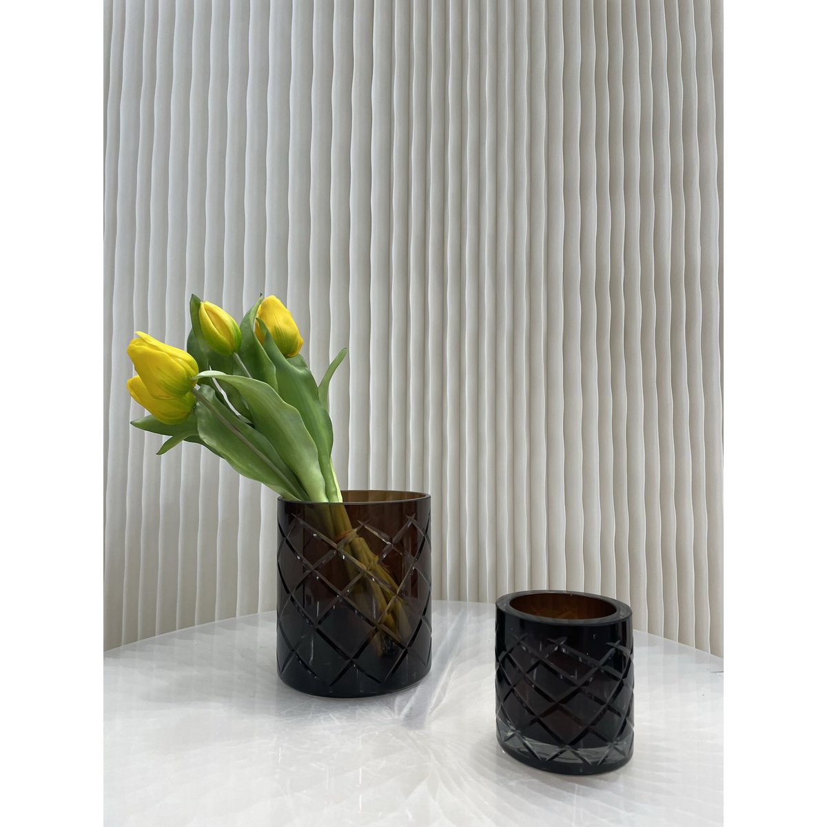 Windlicht klein bruin glas kristal Ø5x8 cm