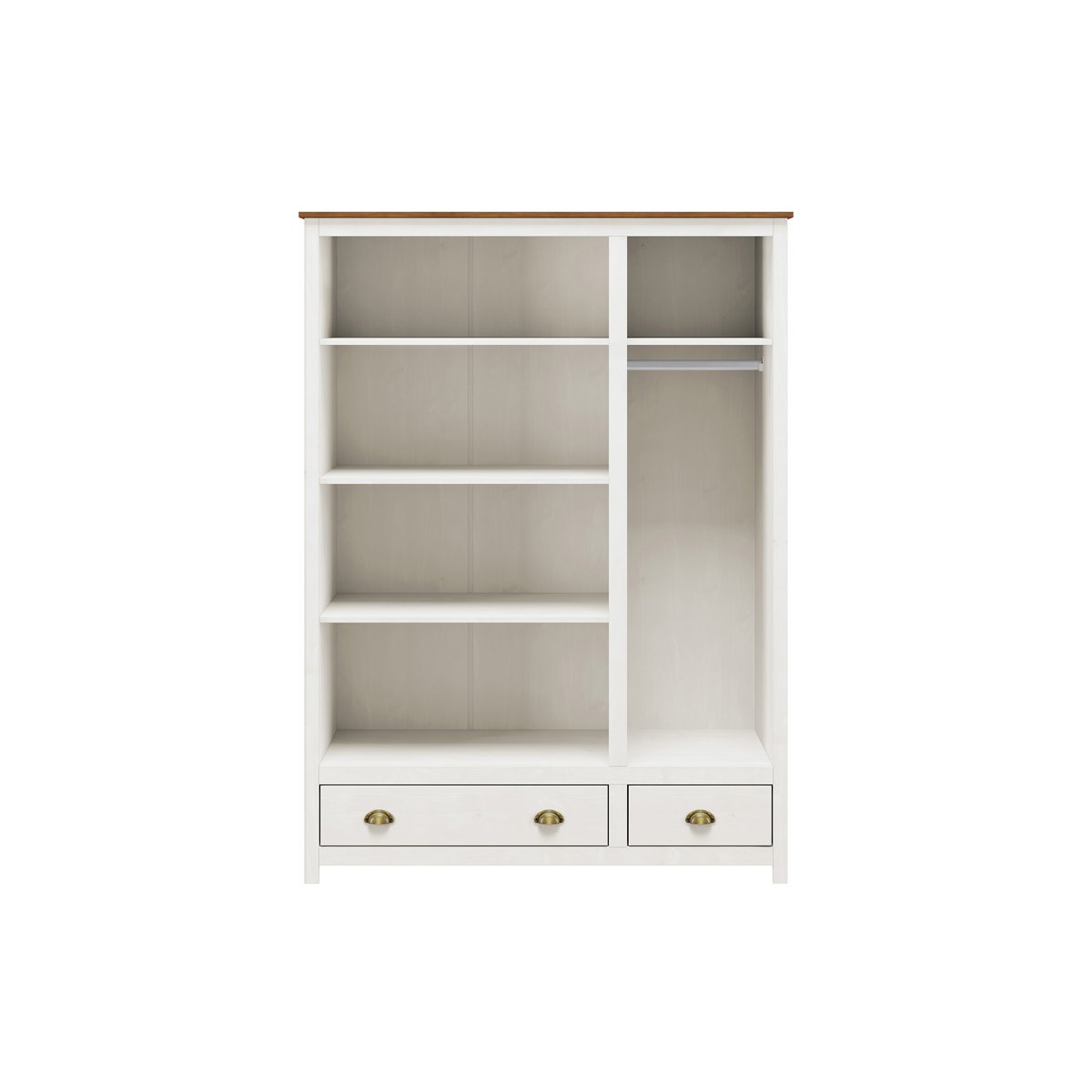 Kledingkast massief dennenhout wit bruin 136x185x54 cm