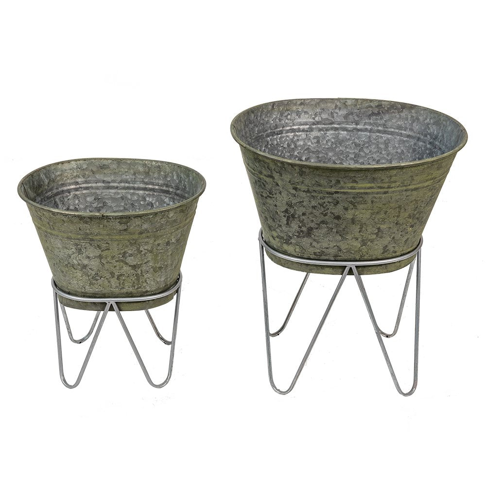 Plant Holder Set 2 Grey Metal Plant Stand