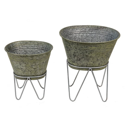 Plant Holder Set 2 Grey Metal Plant Stand