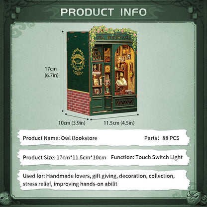 3D Booknook Owl Bookstore 11,5x10x17 cm hout
