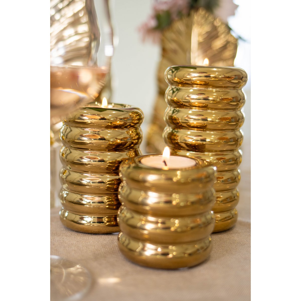 Golden ceramic candlesticks - set of 3