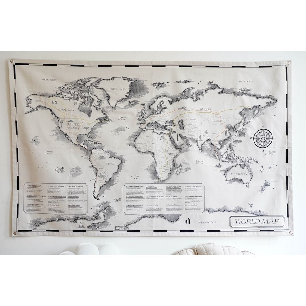 Katoenen wereldkaart 142x89 cm educatief