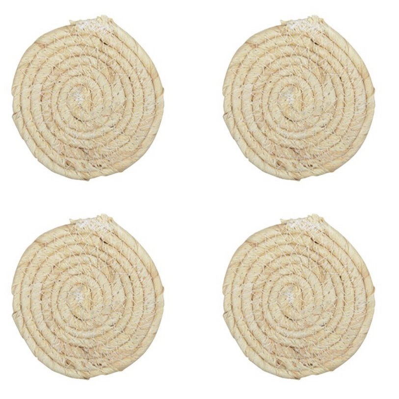 Onderzetters touw set van 4 beige 8x8 cm