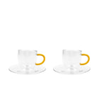 Espressokopjes dubbelwandig glas geel handvat 80 ml set van 2