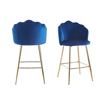 Barkrukken schelp design set van 2 donkerblauw fluweel