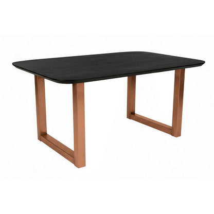 Eettafel 180x90 cm, blad 30 mm mango zwart, metalen frame antiekbruin