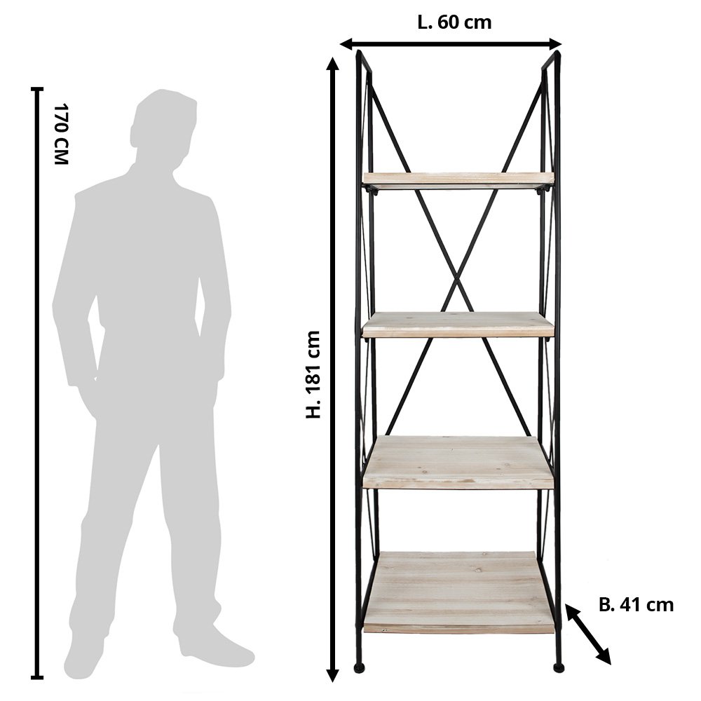 Stellingkast Zwart Bruin, Hout en IJzer 60x41x181 cm