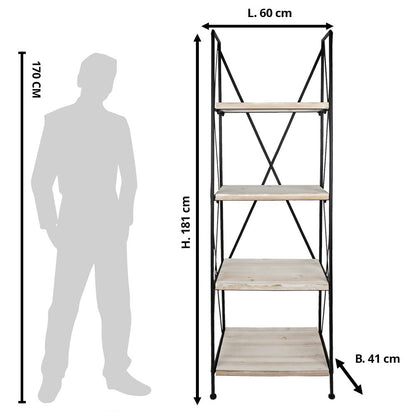 Stellingkast Zwart Bruin, Hout en IJzer 60x41x181 cm