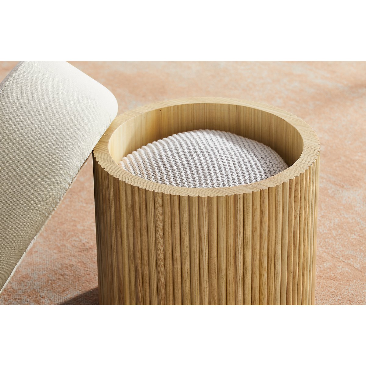 Pouf met opslagruimte Ø 50 cm natuurlijk/wit