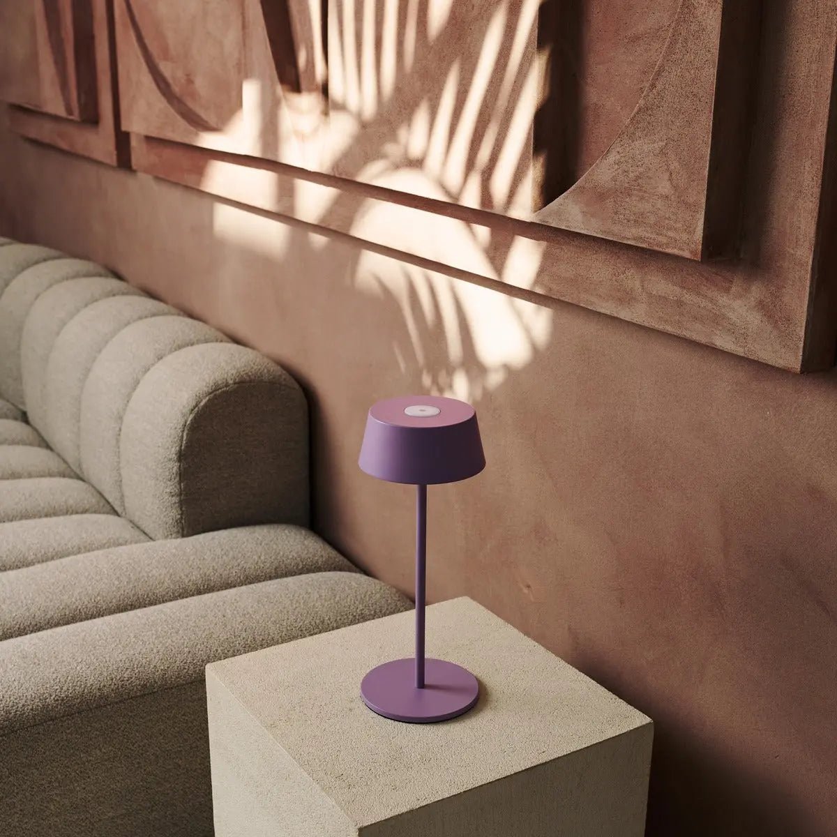 Hugo Violet Lilac Rechargeable Table Lamp - Stylish, dimmable lamp & wireless