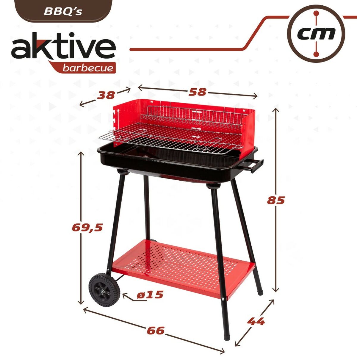 Aktive Kolenbarbecue Met Wielen Aktive Staal Plastic Geëmailleerd Metaal 66 X 85 X 44 Cm Rood