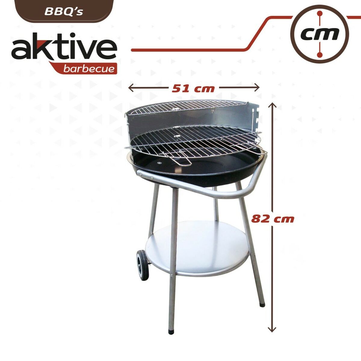 Aktive Kolenbarbecue Met Wielen Aktive Geëmailleerd Metaal 51 X 82 X 51 Cm Zwart