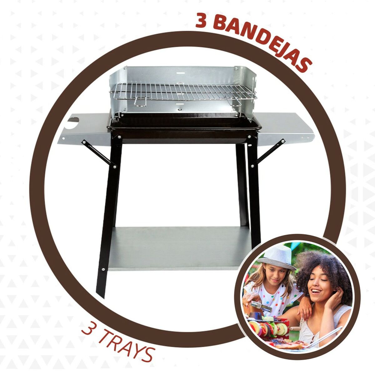 Aktive Kolenbarbecue Met Wielen Aktive Geëmailleerd Metaal 90 X 85 X 32 Cm Zwart