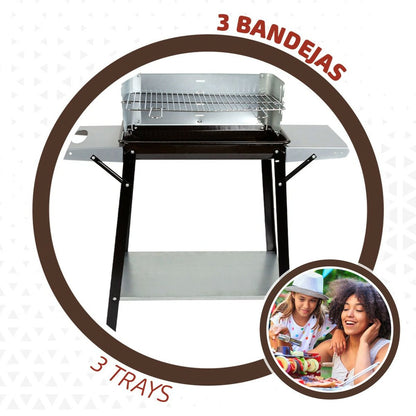 Aktive Kolenbarbecue Met Wielen Aktive Geëmailleerd Metaal 90 X 85 X 32 Cm Zwart