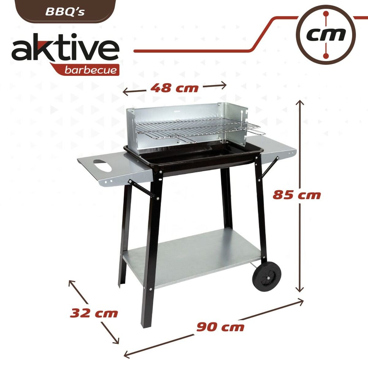 Aktive Kolenbarbecue Met Wielen Aktive Geëmailleerd Metaal 90 X 85 X 32 Cm Zwart