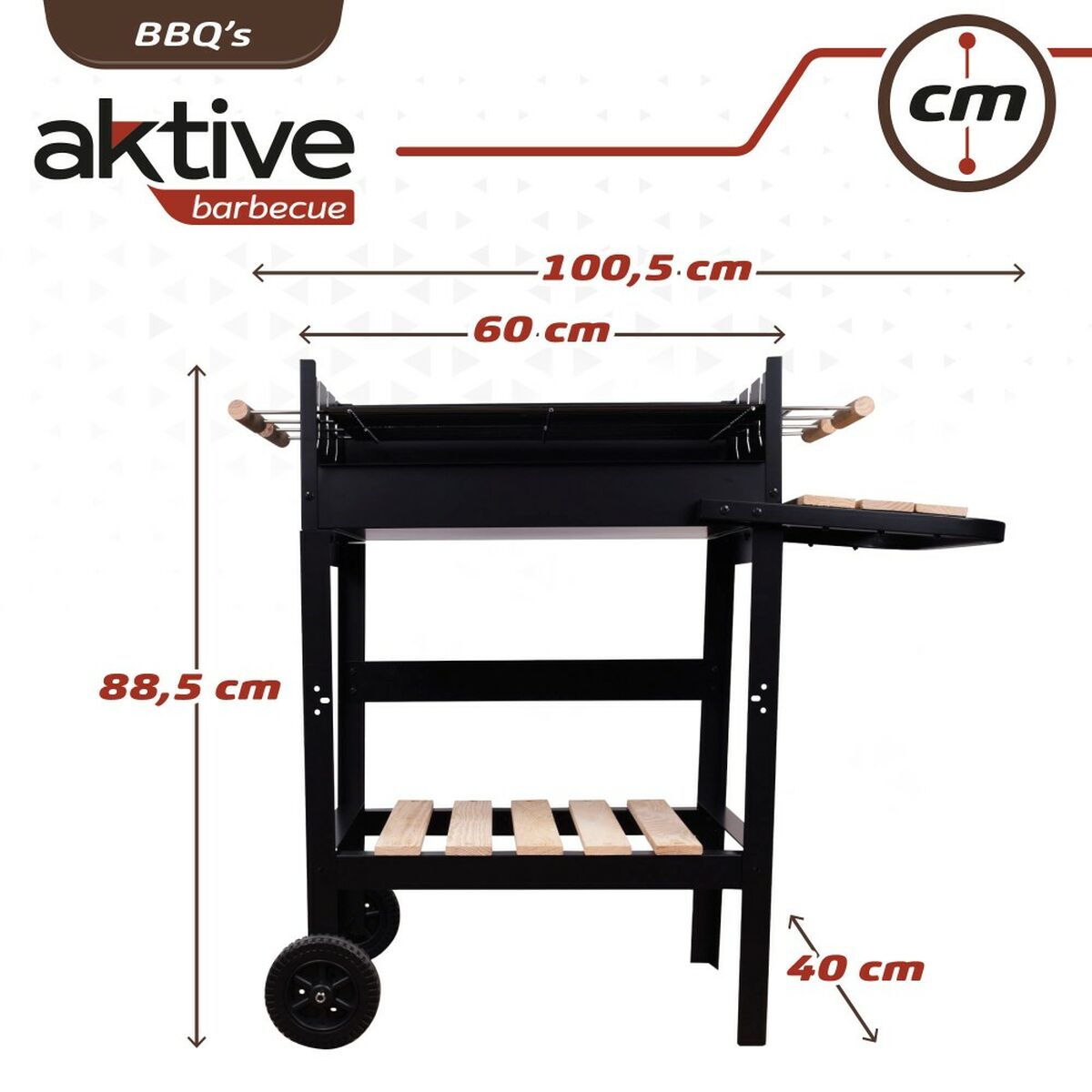 Aktive Kolenbarbecue Met Wielen Aktive Geëmailleerd Metaal 100,5 X 88,5 X 40 Cm Zwart