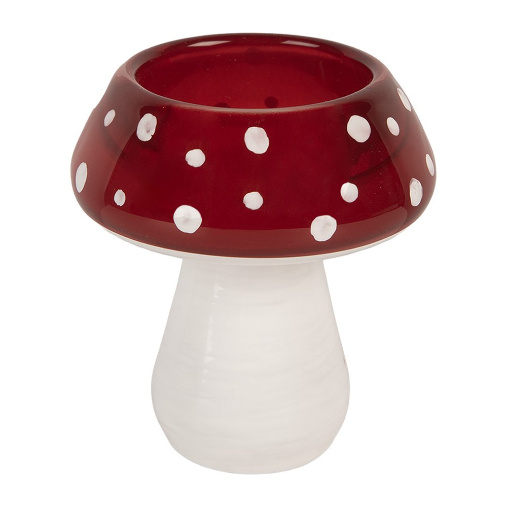 Tealight Holder Mushroom Ø 7x7 cm Red White Glass