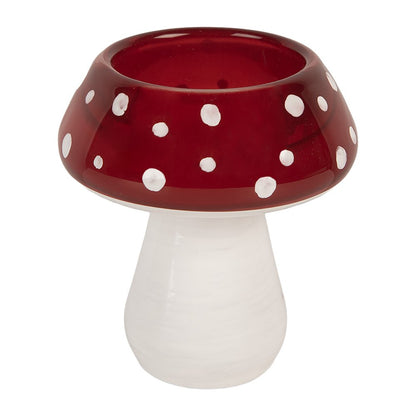 Tealight Holder Mushroom Ø 7x7 cm Red White Glass