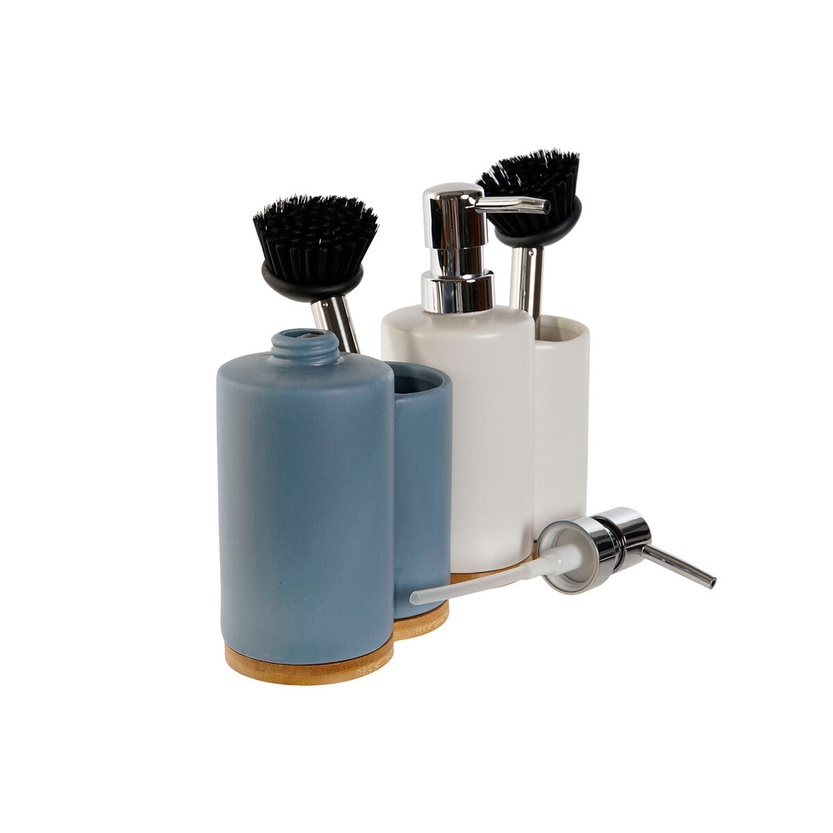 Dkd Home Decor 2-In-1 Zeepdispenser Voor Het Aanrecht Dkd Home Decor Bamboe Roestvrij Staal Dolomite 11,5 X 6,5 X 18,5 Cm (2 Stuks)