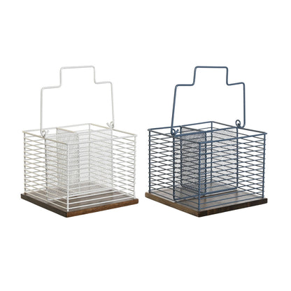 Dkd Home Decor Bestekmand Dkd Home Decor Blauw Wit Metaal Rubberwood 18 X 18 X 15 Cm (2 Stuks)