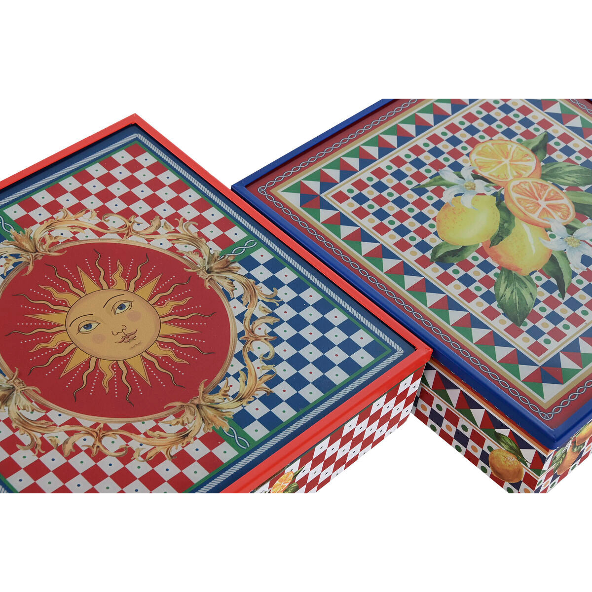 Home Esprit Box For Infusions Home Esprit Blauw Rood Multicolour Metaal Kristal Hout Mdf 24 X 24 X 6,5 Cm (2 Stuks)