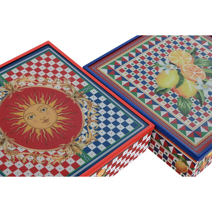 Home Esprit Box For Infusions Home Esprit Blauw Rood Multicolour Metaal Kristal Hout Mdf 24 X 24 X 6,5 Cm (2 Stuks)