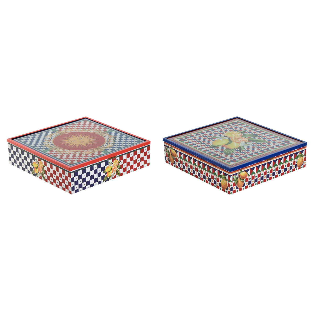 Home Esprit Box For Infusions Home Esprit Blauw Rood Multicolour Metaal Kristal Hout Mdf 24 X 24 X 6,5 Cm (2 Stuks)