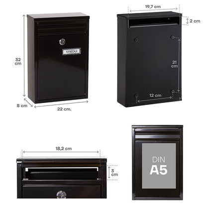 Arregui Brievenbus Arregui Zwart Staal 22 X 8 X 32 Cm